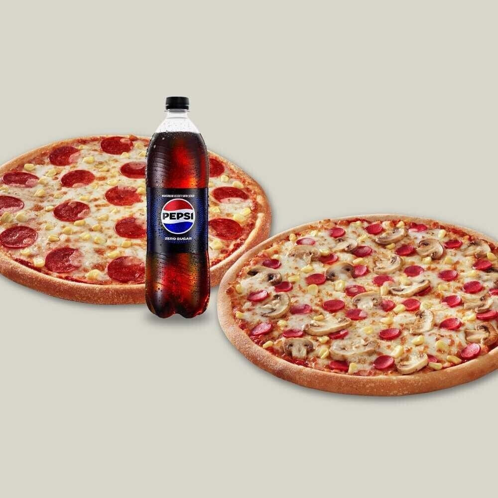 2 Orta Boy Pizza + Pepsi Zero Sugar (1 L.) Fırsatı