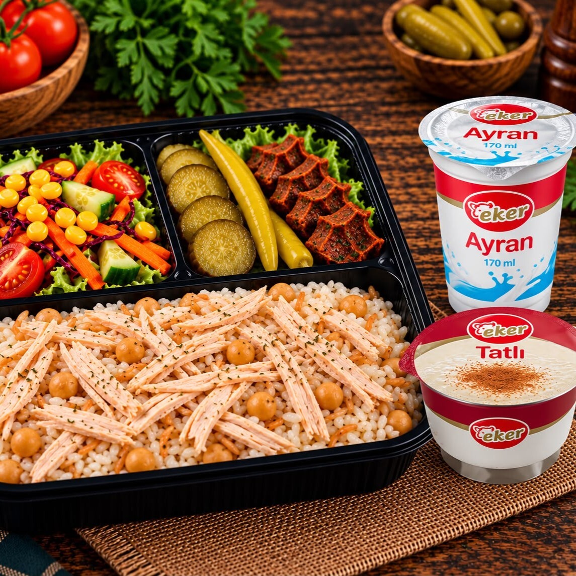 250 gr. Tavuklu Pilav+ Günün Tatlısı +Eker ayran