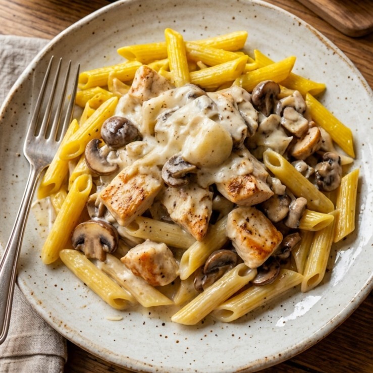 Tavuklu Mantarlı Penne Alfredo