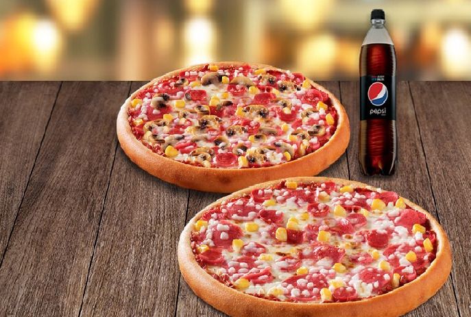 2'li Küçük Boy Pizza + 1 L Coca-Cola-Zero