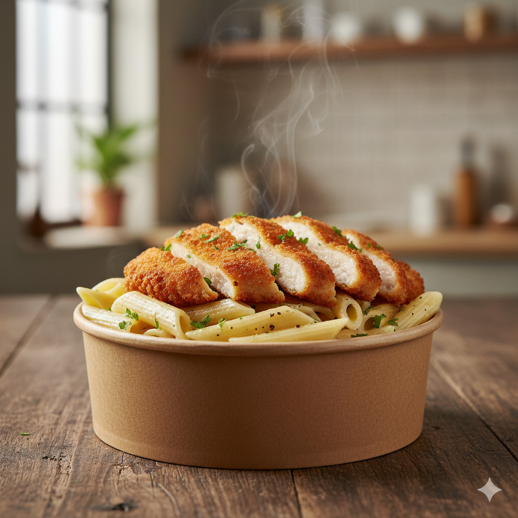 Penne Makarna Üstü Şinitzel