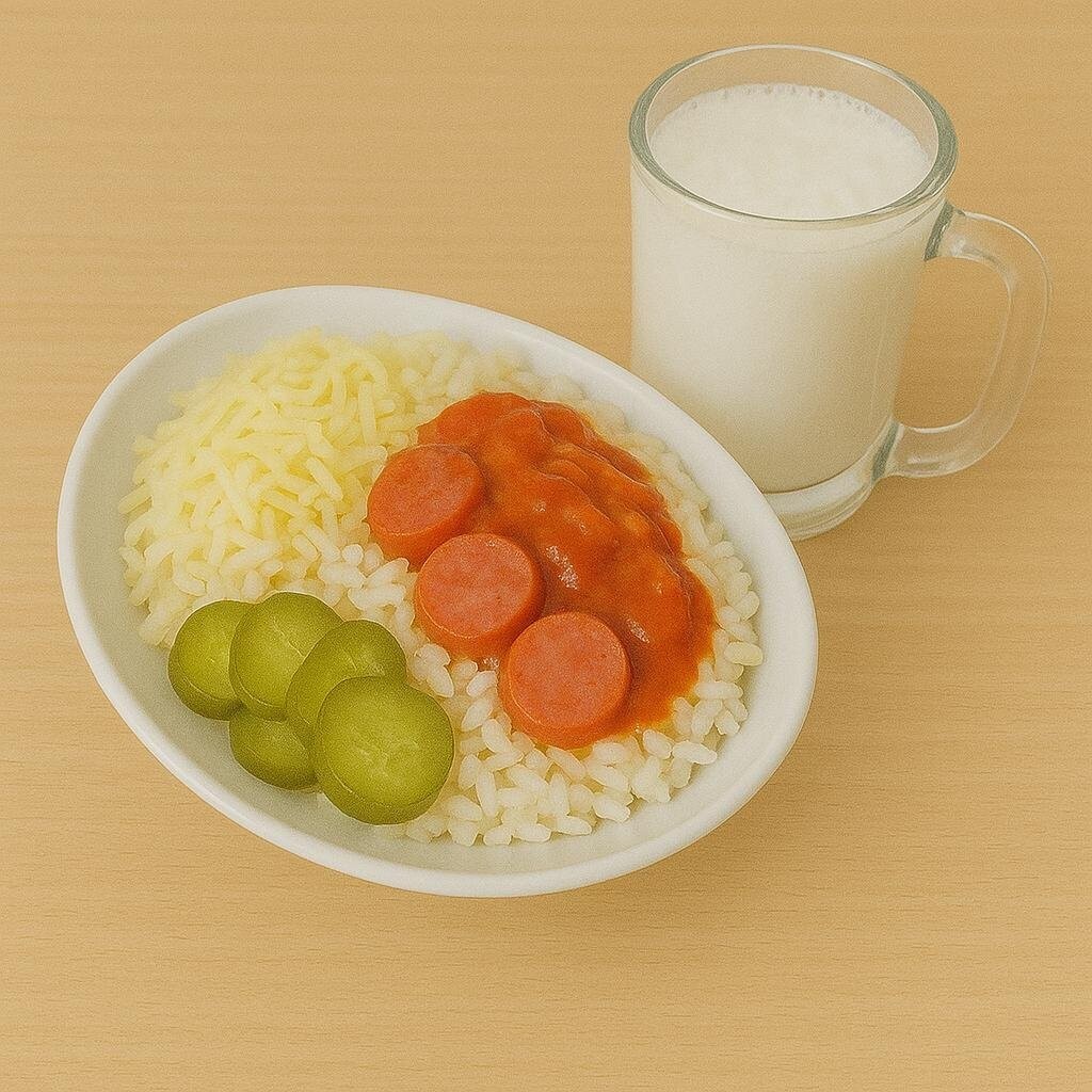 Sosis-Kaşar-Salatalık Turşusu-Soslu Pilav