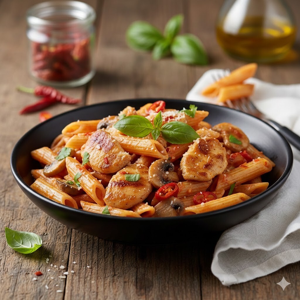 Arabiata Soslu Tavuklu Mantarlı Penne