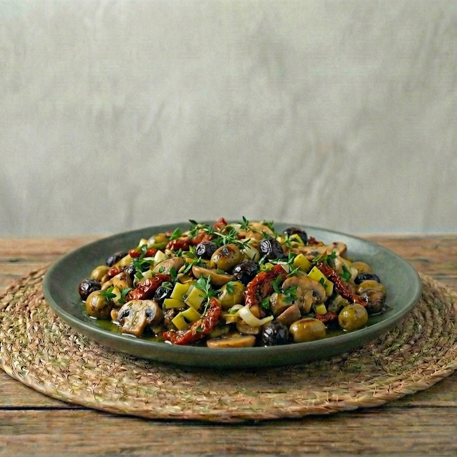 Kavrulmuş Zeytinli Mantar Salatası