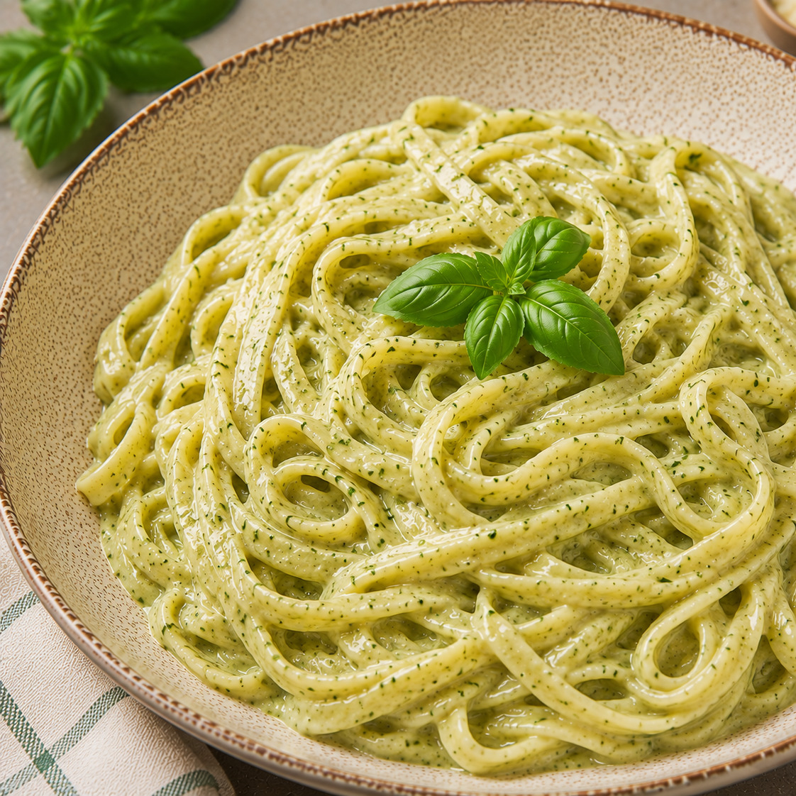 Pesto Soslu Kremalı Fettucine Makarna