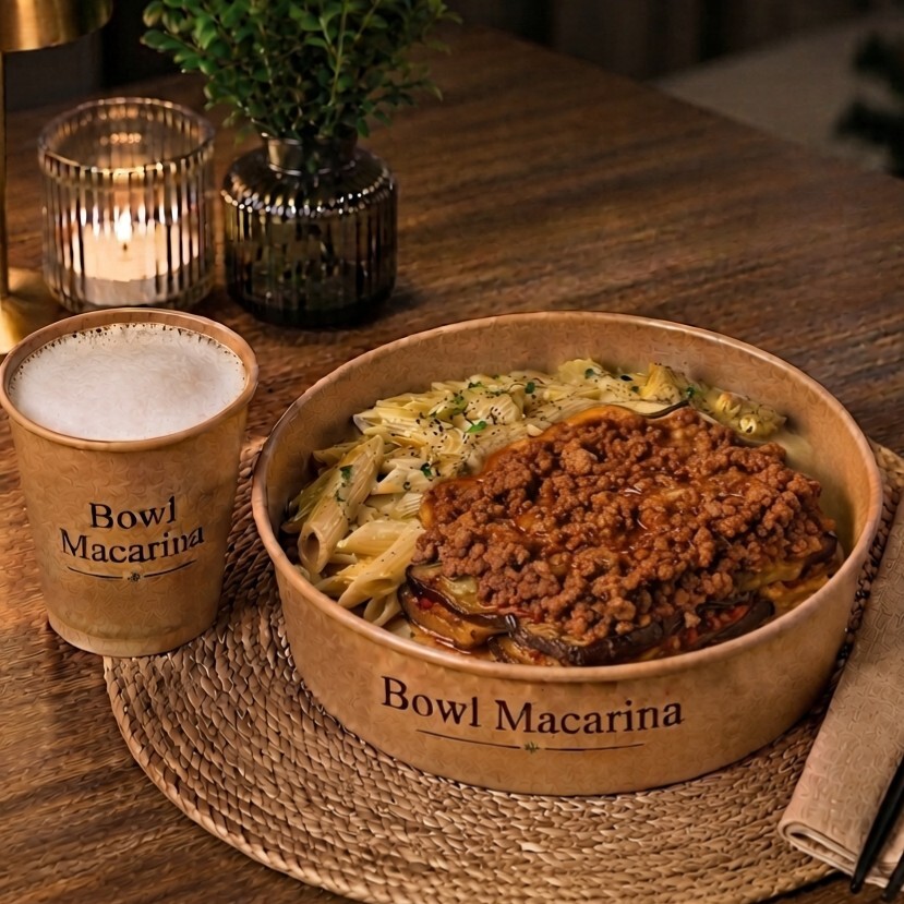 XXL Bowl Penne Makarna & Patlıcan Musakka + Ayran
