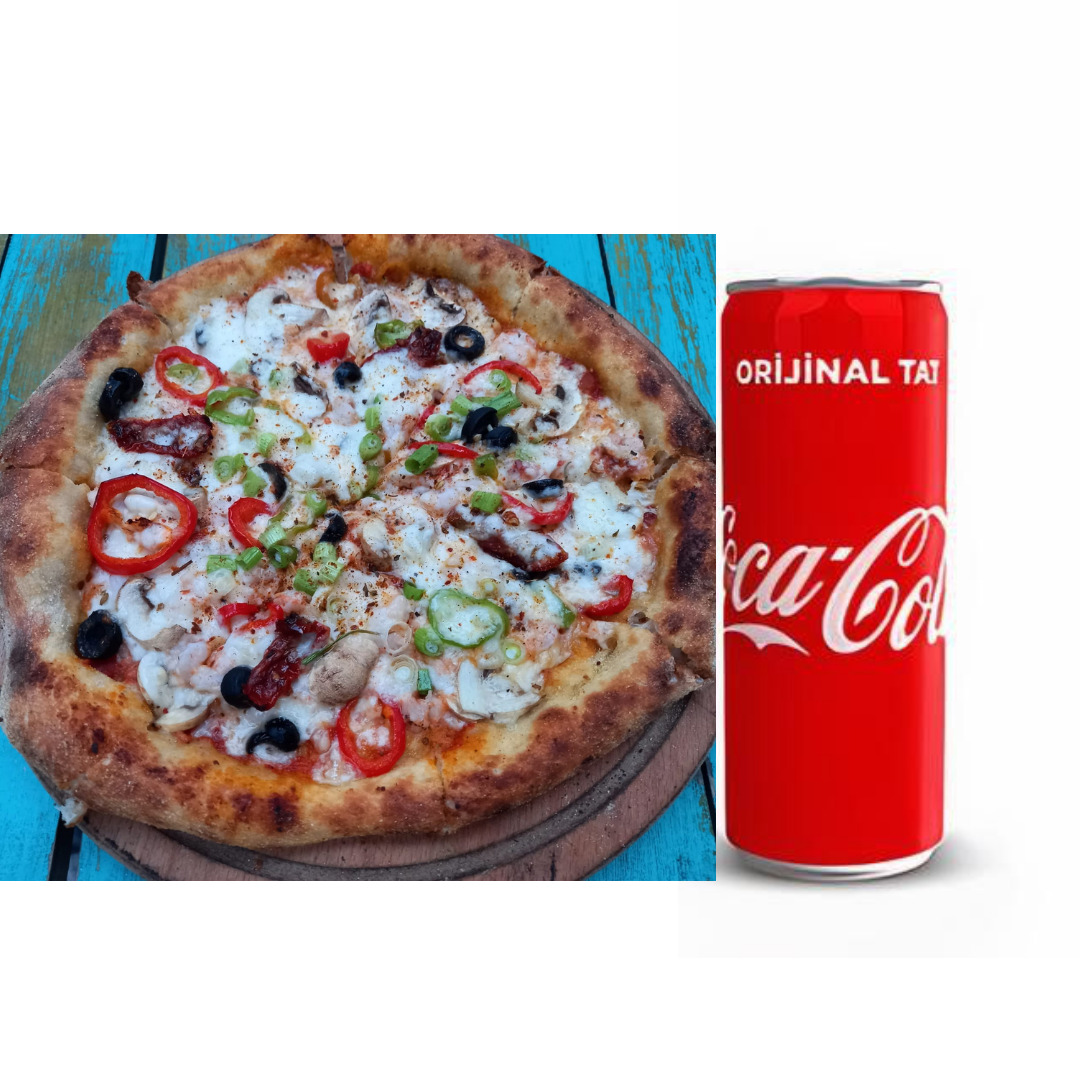 Vejeteryan Pizza ( 32 cm ) & Coca Cola 330 Ml.