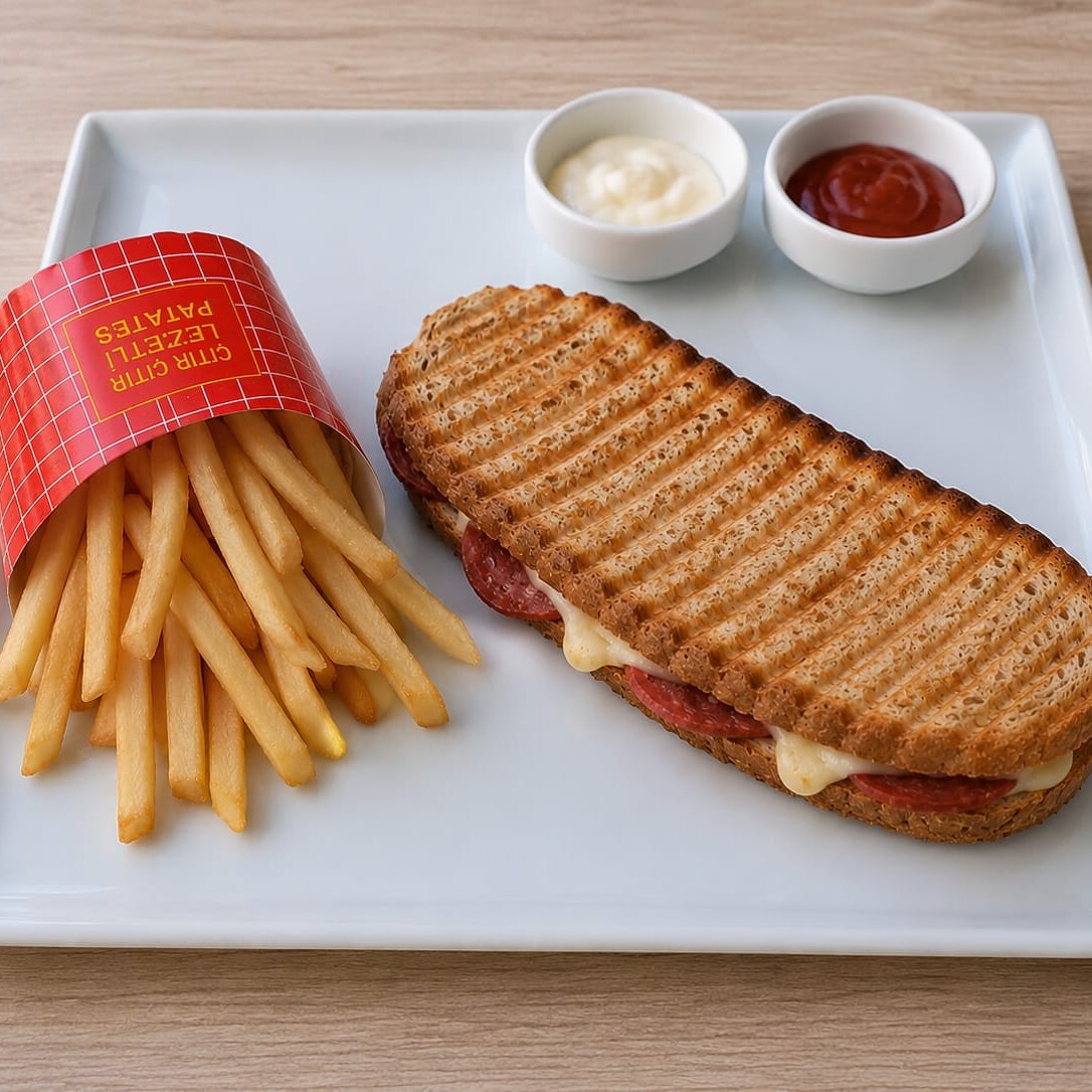 Karışık Tost (Kepekli Ekmek) + Patates Kızartması (120 gr)