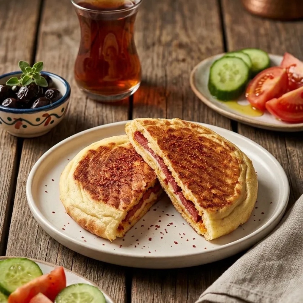 Pastırmalı Kaşarlı Bazlama Tost