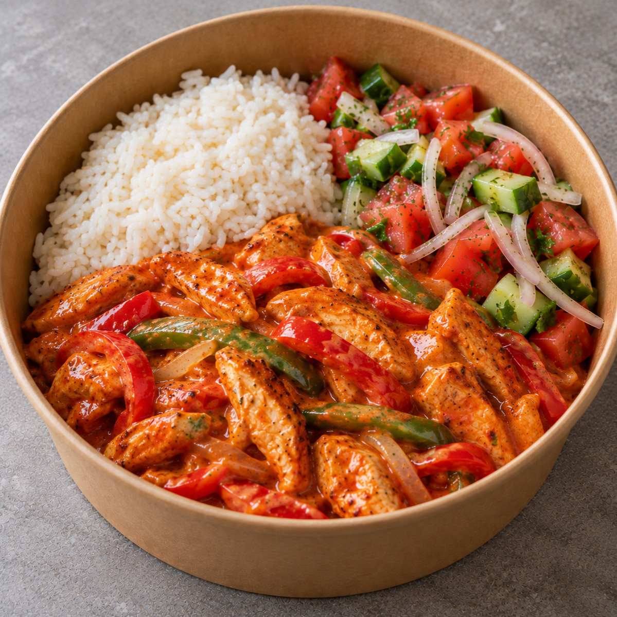 Pilav & Acılı Tavuk & Çoban Salata Bowl