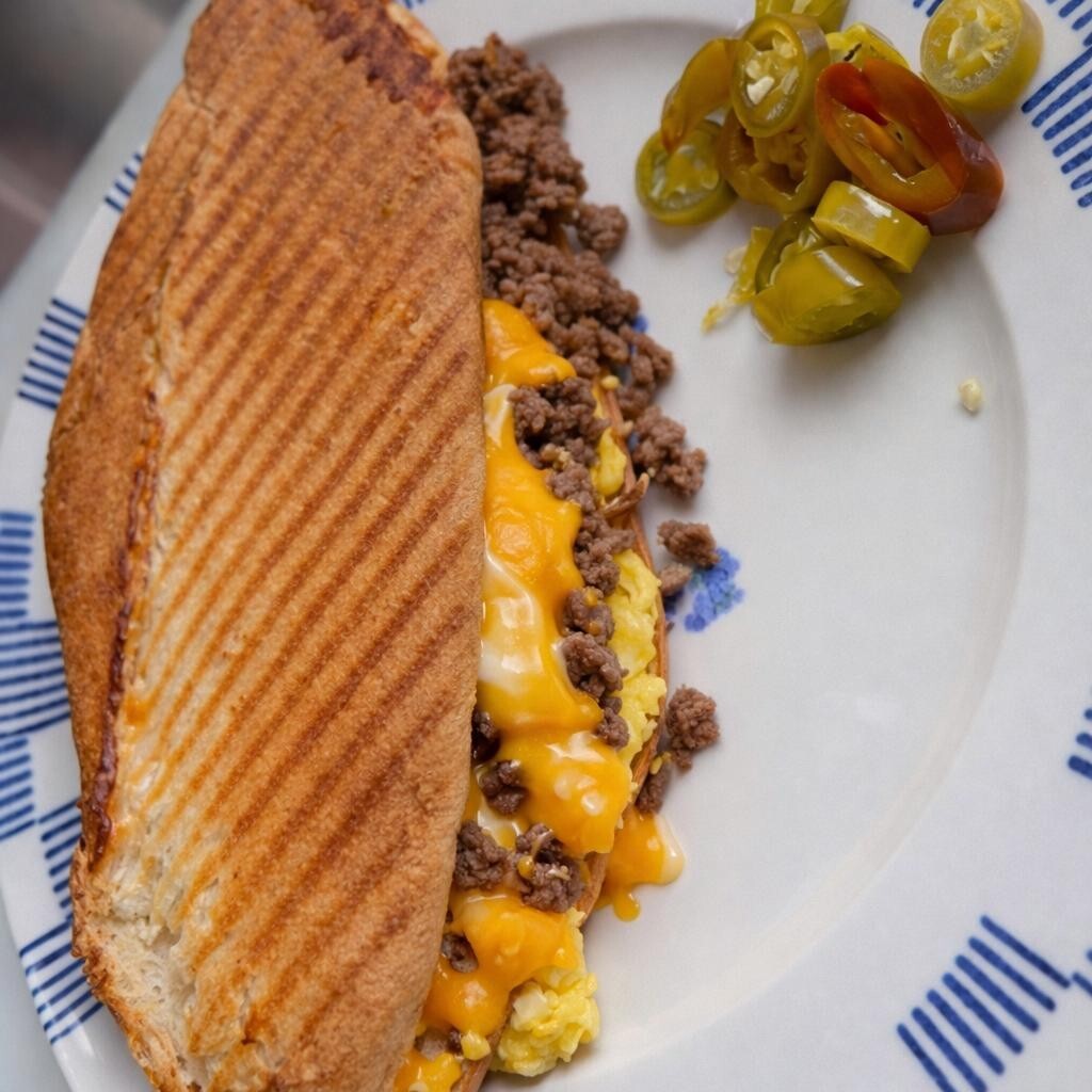 Kavurmalı Yumurtalı Cheddarlı Tost