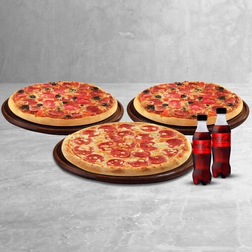 3 Adet Büyük Boy Pizza + 2 Adet Litrelik İçecek