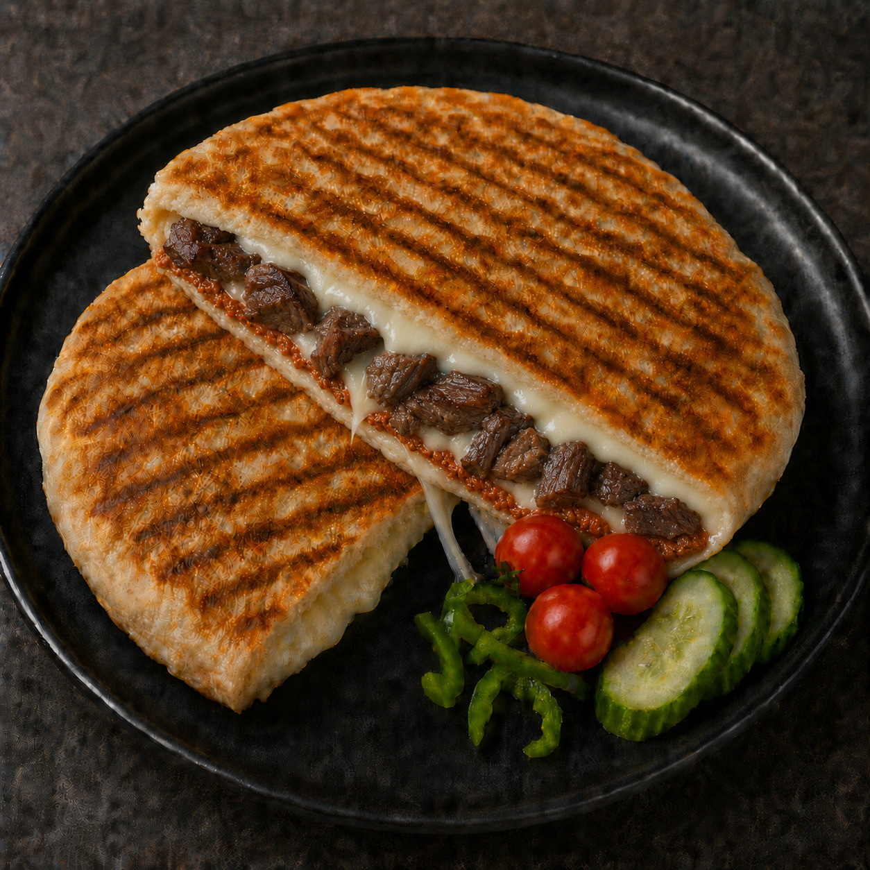 Muhammaralı Kavurmalı Kaşarlı Bazlama Tost
