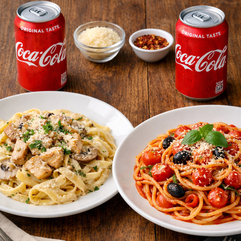 Kremalı Tavuklu + Pesto Makarnam + 2 İçecek (450 ml)