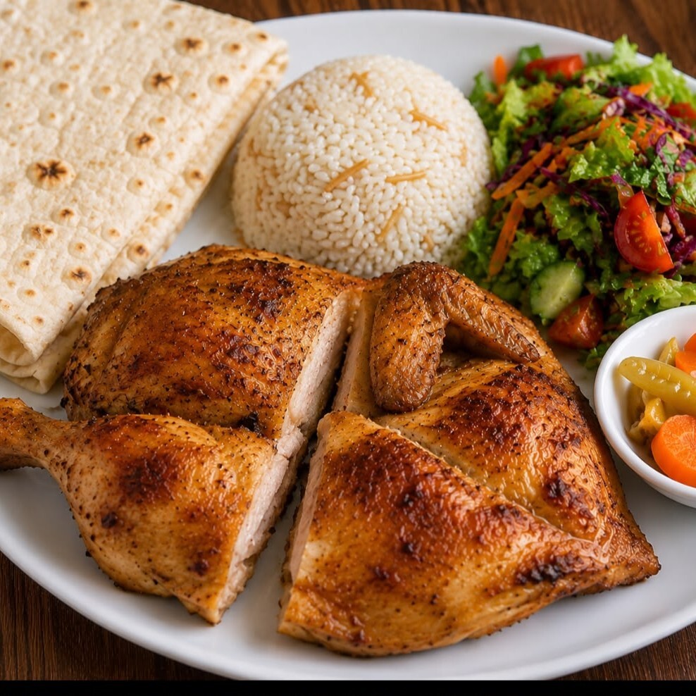 Yarım Tavuk Pilavlı Salatalı Tabağı