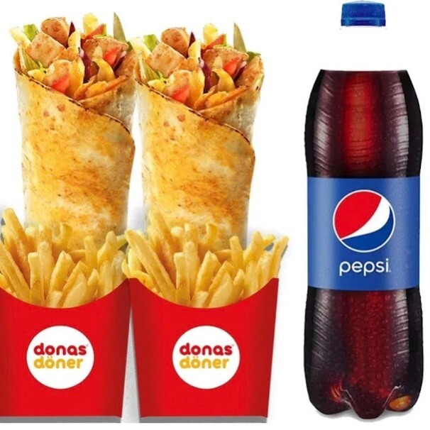 (2 Adet) Donas Tavuk Döner (1 lt) Pepsi (2 Adet) Patates Kızartması