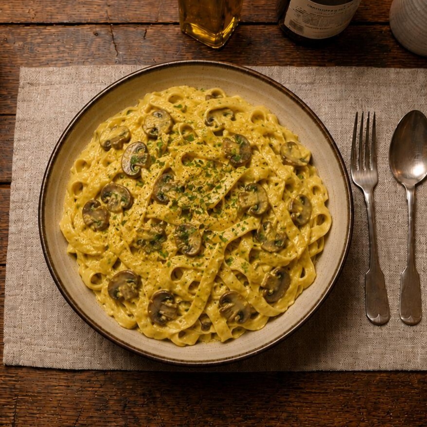 Köri Soslu Mantarlı Fettuccine