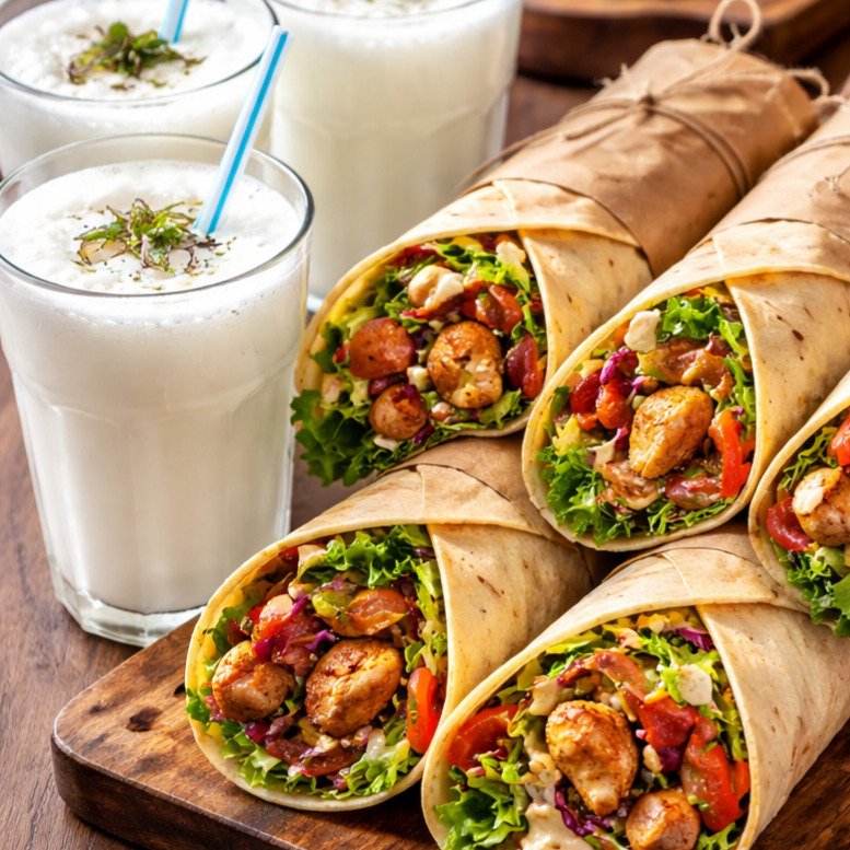 4 Adet Soslu Tavuk Dürüm + 4 Adet Ayran
