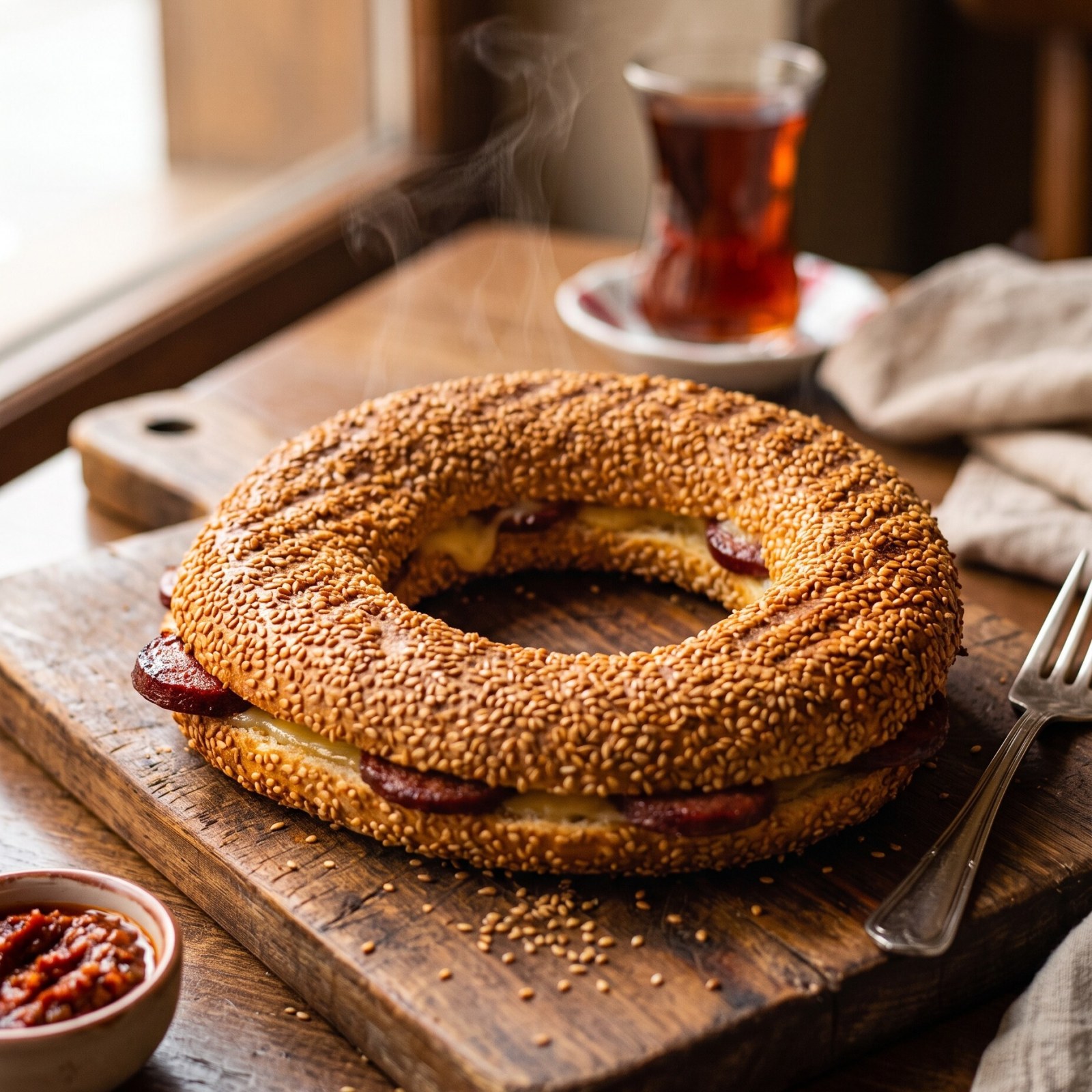 Kaşarlı Sucuklu Simit Tost