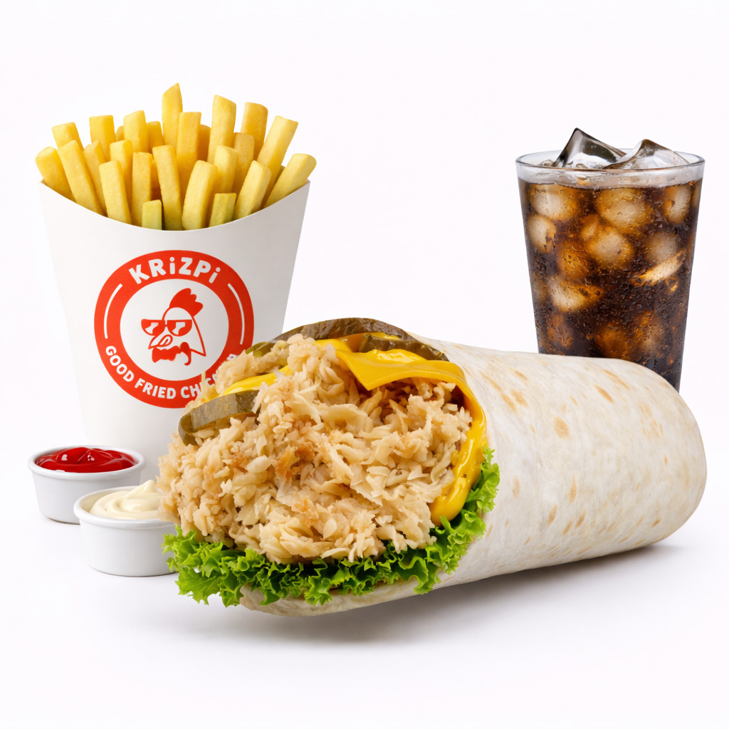 Cheddar Wrap + İçecek + Patates Kızartması + 2 Adet Sos
