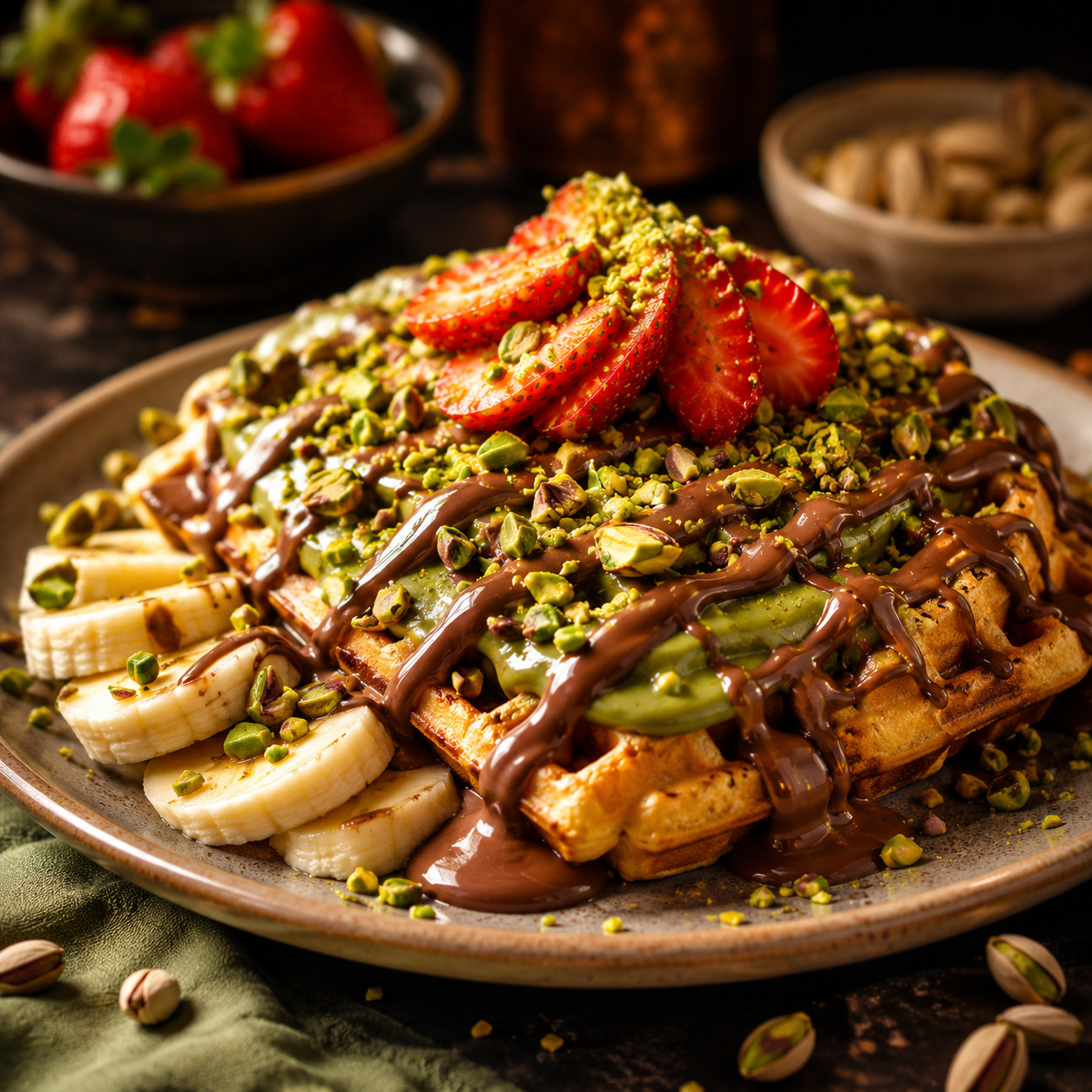 Antep Fıstıklı Waffle Tabağı