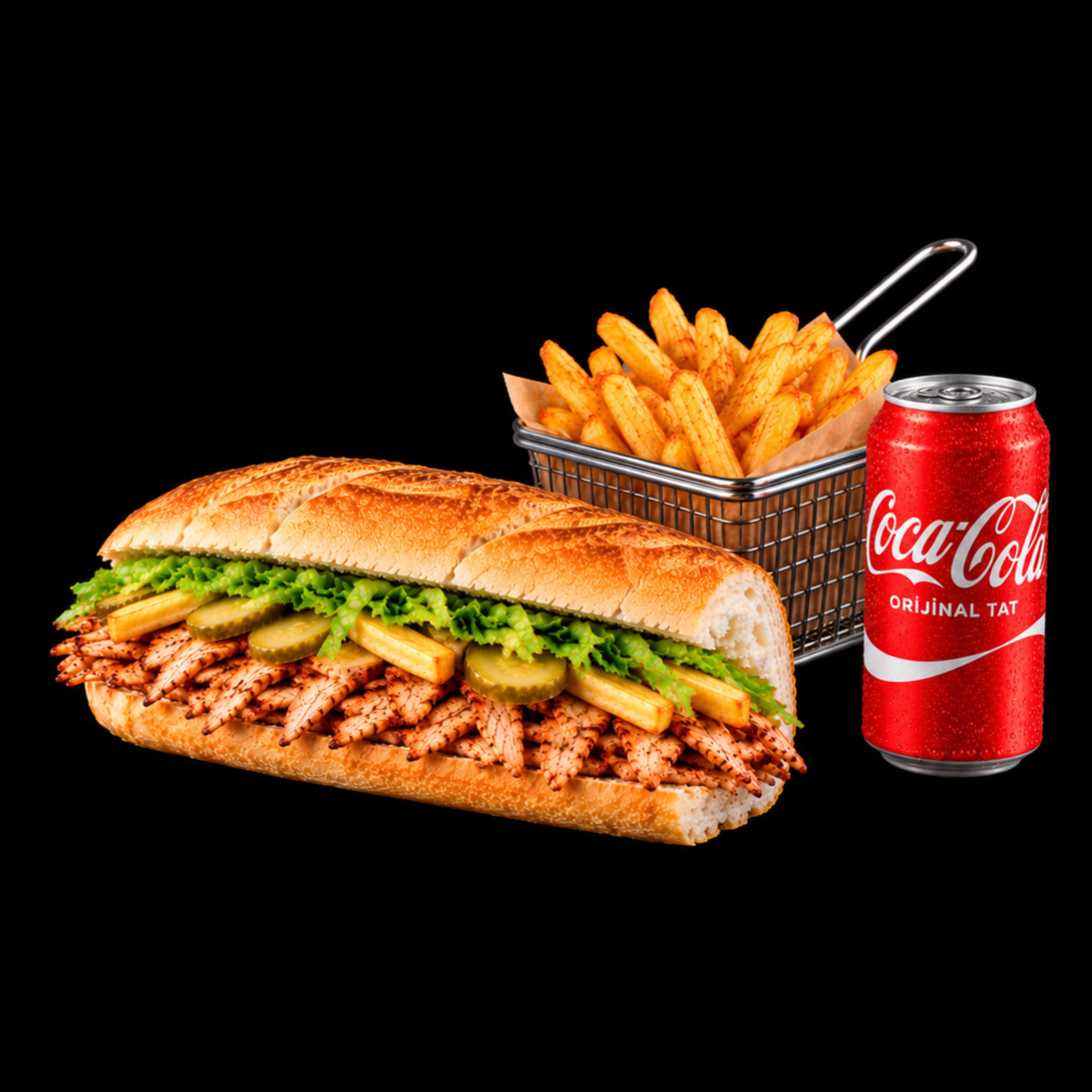 3 Çeyrek + 125 Gr Patates + Kutu Coca-Cola (330 ml)