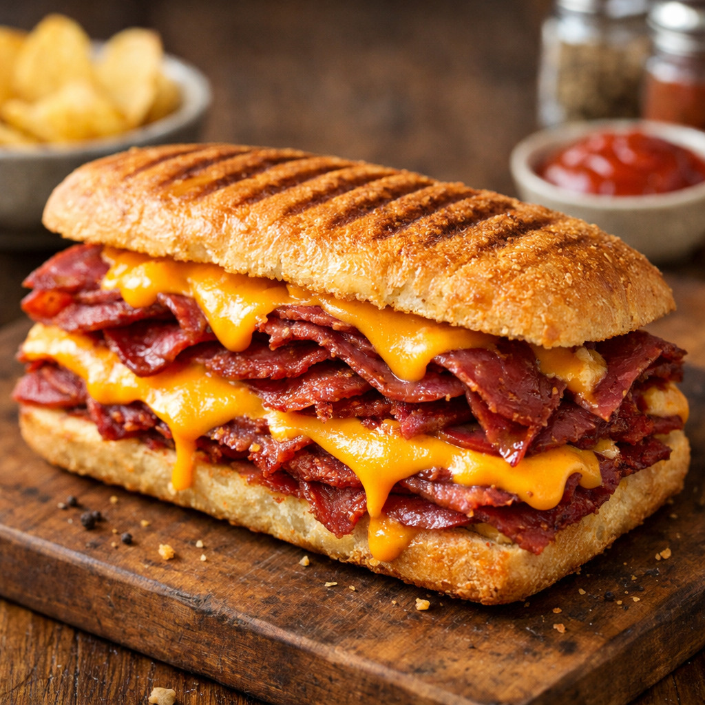 Pastırmalı Cheddar Peynirli Tost