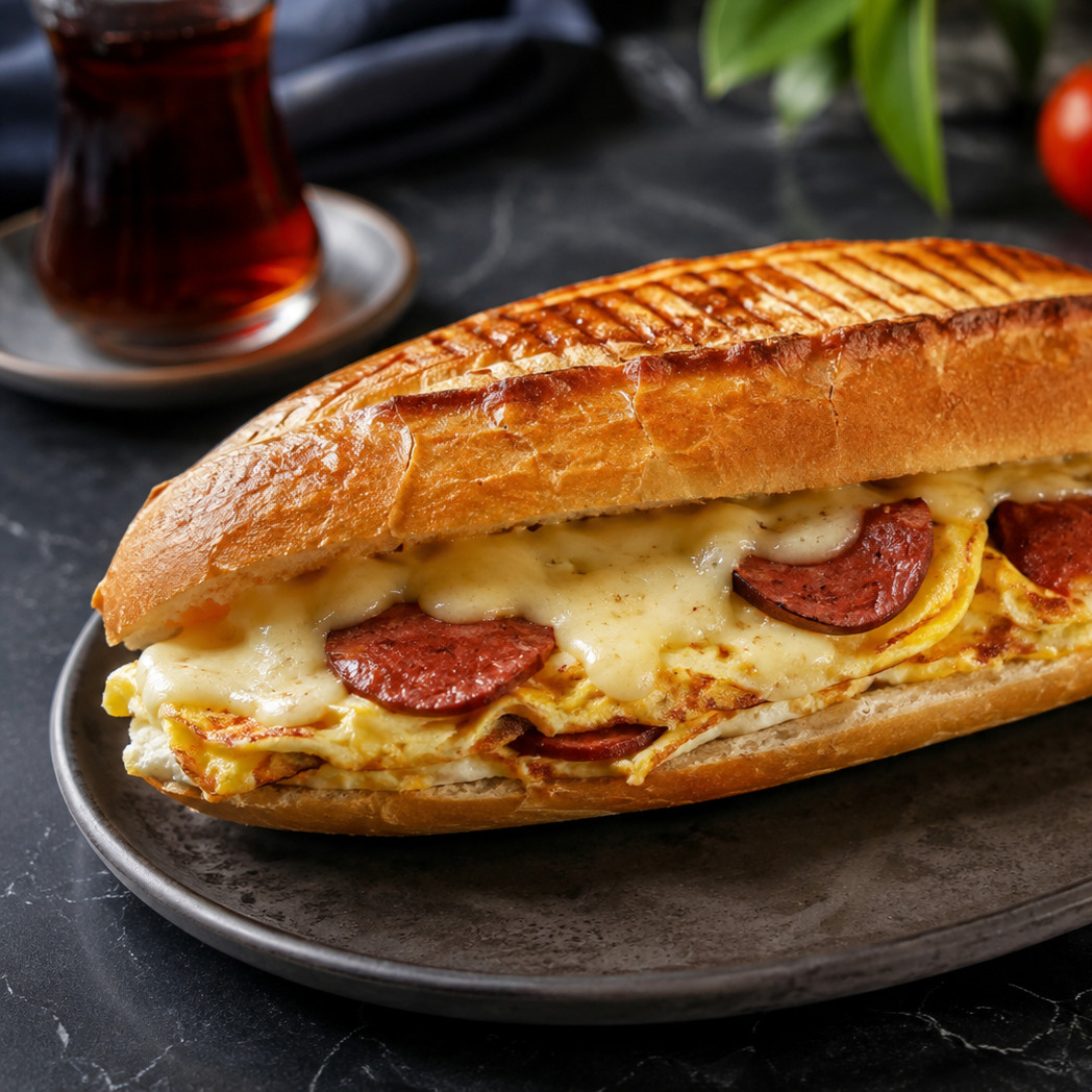 Yarım Ekmek Yumurtalı Sucuklu Kaşarlı