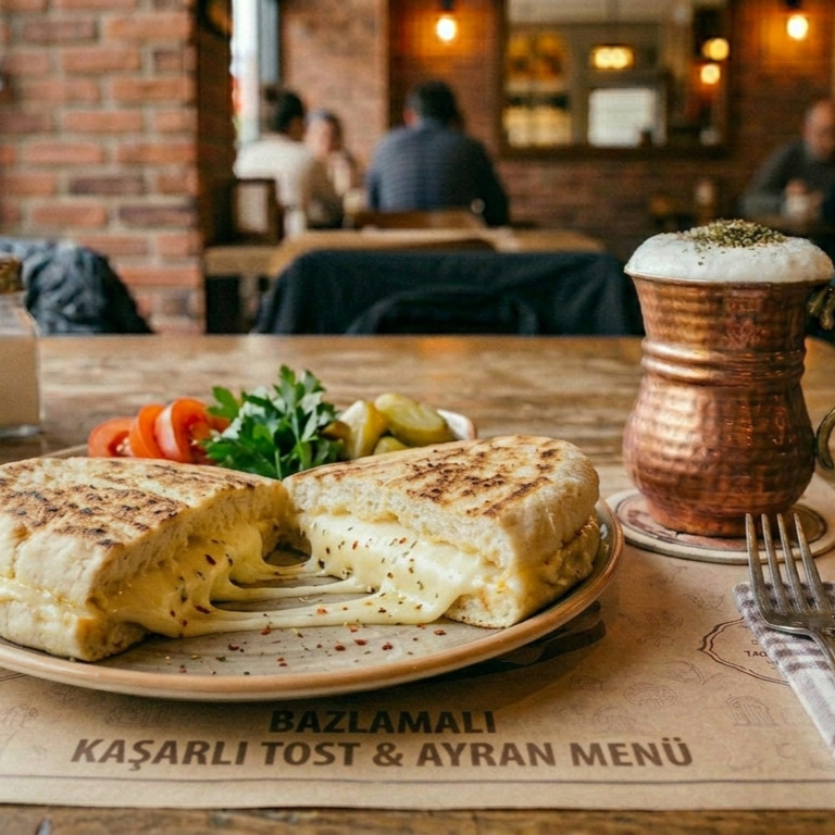 Bazlamalı Kaşarlı Tost ve Ayran