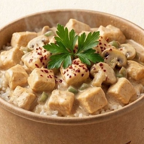 Kaşıkla Kovada Kremalı Mantarlı Tavuk Pilav