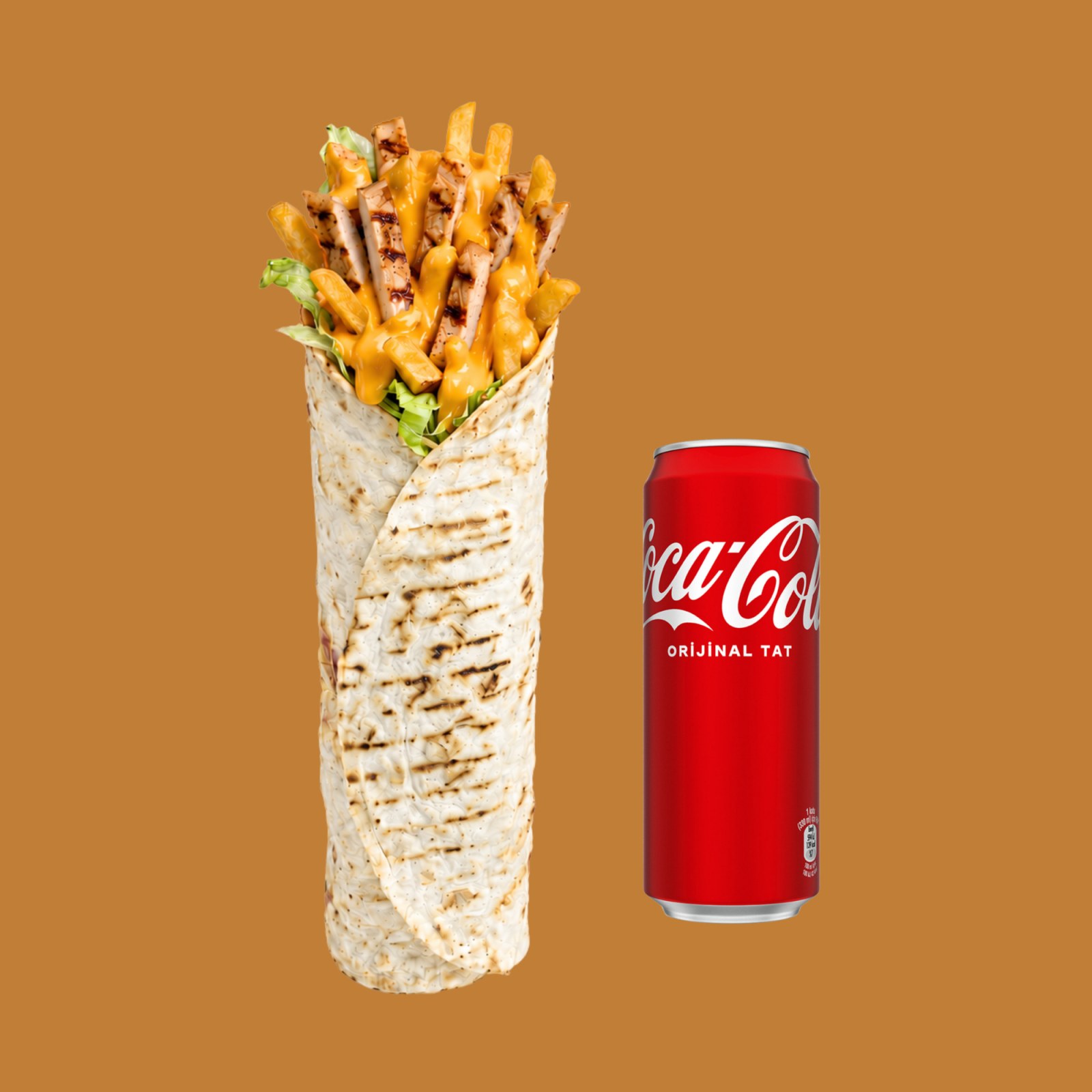 Dubai Soslu Cheaddarlı Dürüm + Coca Cola 33 ml