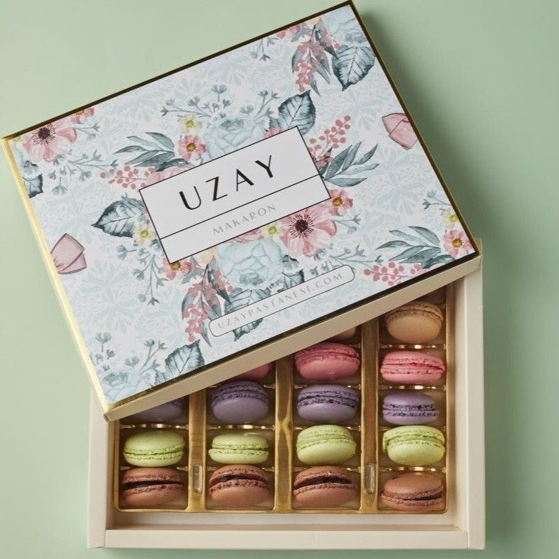 Macaron Dikdörtgen Beyaz Kutu 24 Lü Dolu
