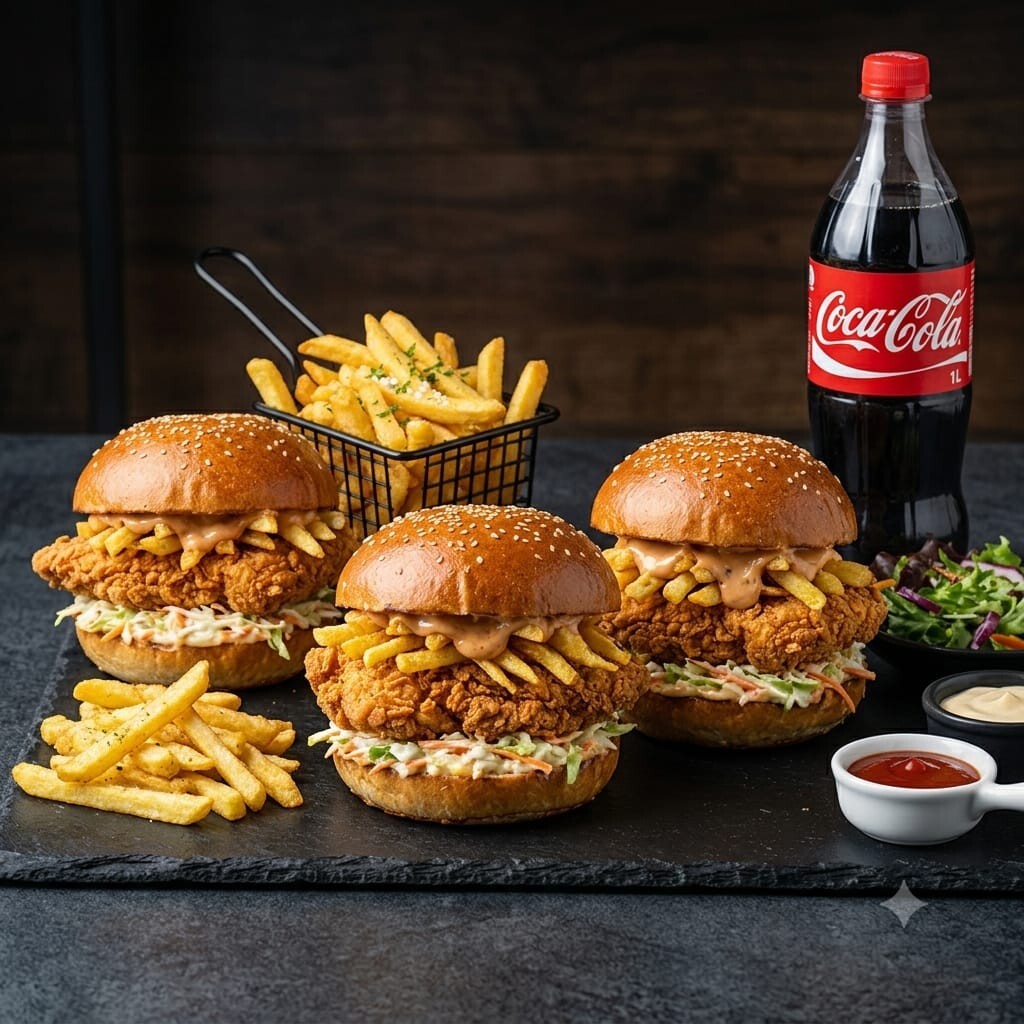 3'LÜ BURGER +PATATES+ 1 LİTRE İÇECEK MENÜ