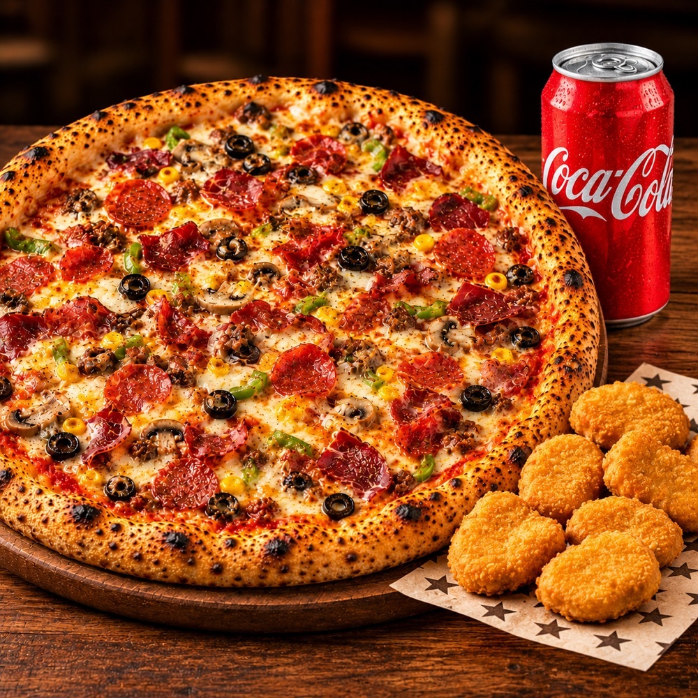 1 Adet Karışık Pizza + Nugget + Cola