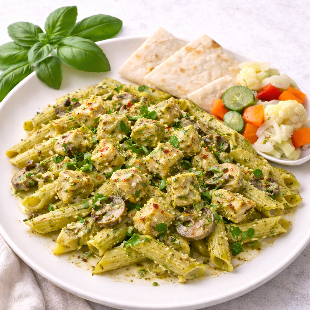 Pesto Soslu Tavuklu Mantarlı Penne (Tam Porsiyon)