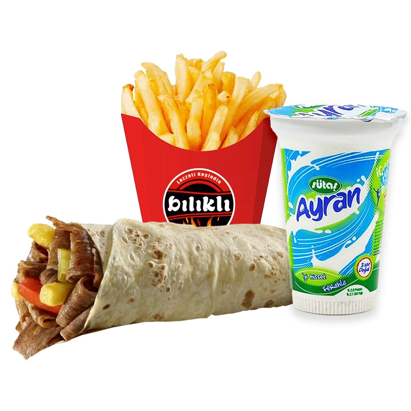 Hatay Usulü Et Döner Menü 1 ( Patates Cips + Ayran )