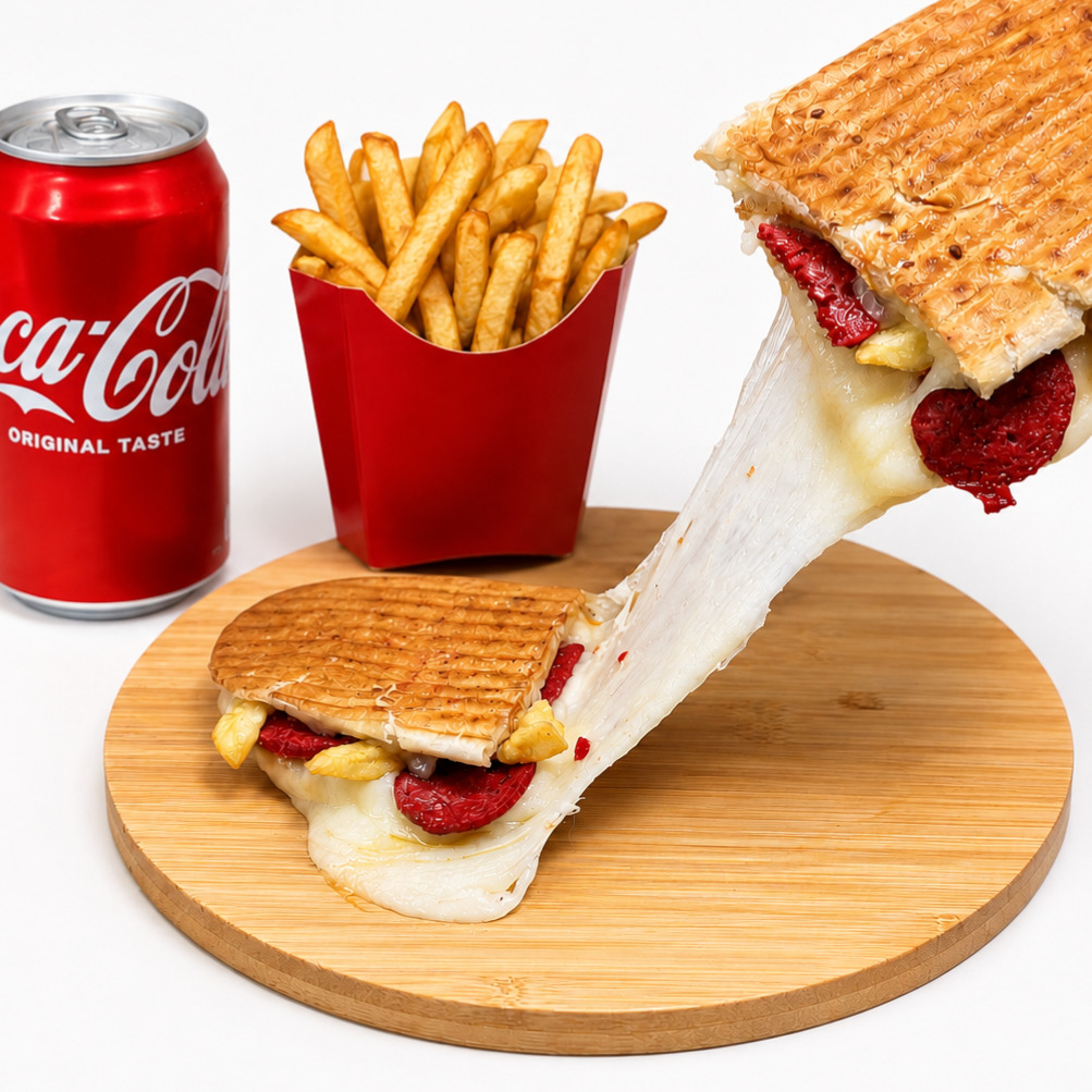 Sucuklu Kaşarlı Tost + Patates + İçecek