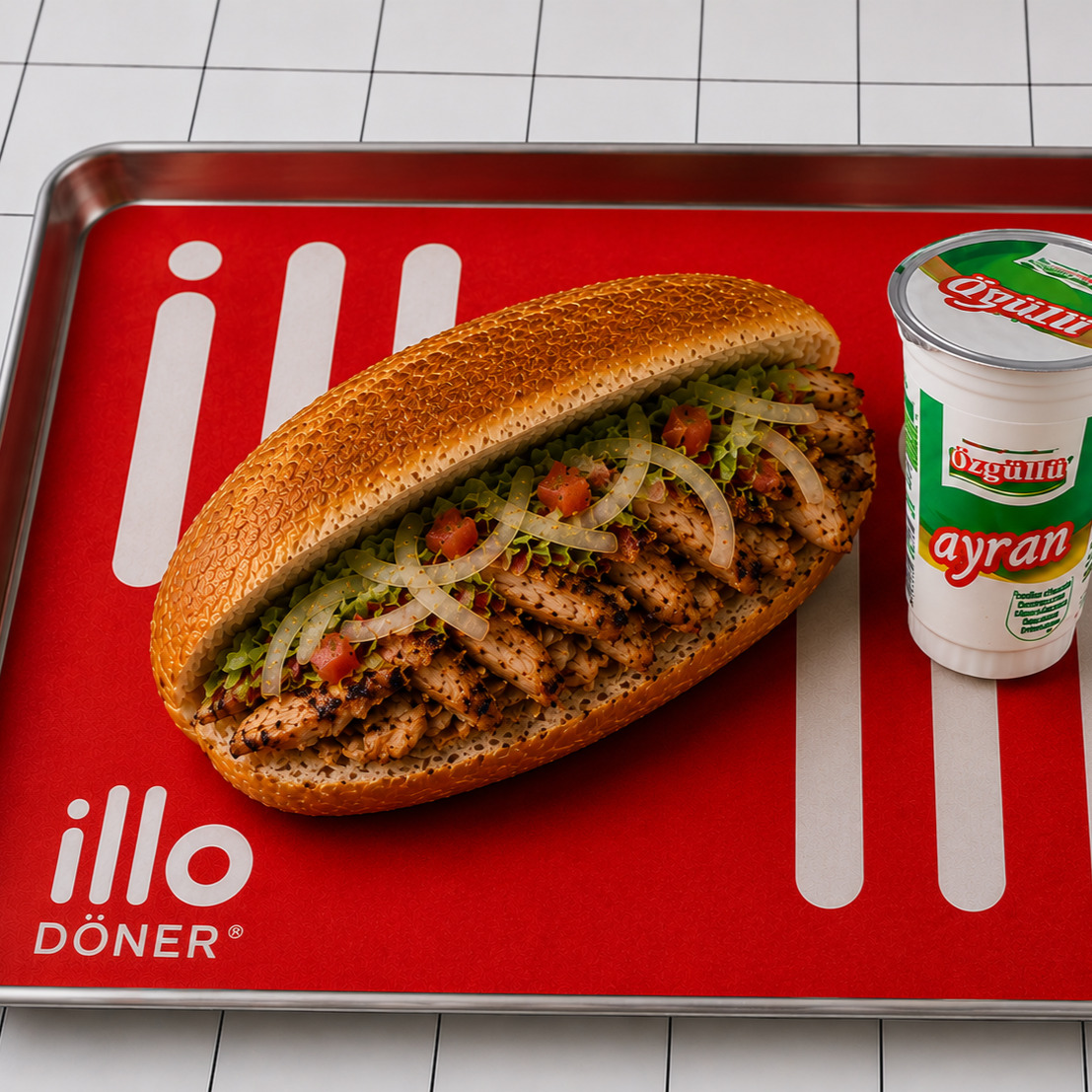Mega Üç Çeyrek Ekmek Arası Tavuk Döner & Ayran