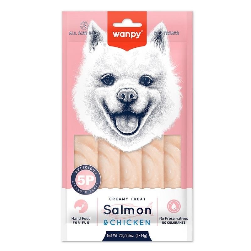 Wanpy Creamy Treat Sıvı Köpek Ödülü 70g (5x14g) - Somonlu & Tavuklu