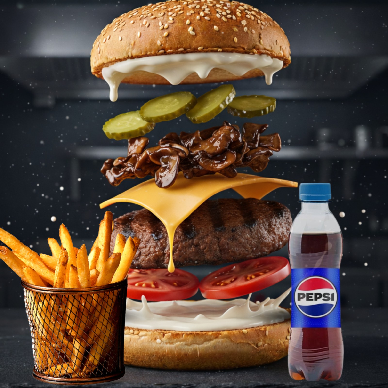 Truffle Mushroom Burger, Patates Kızartması, İçecek (250 ml)