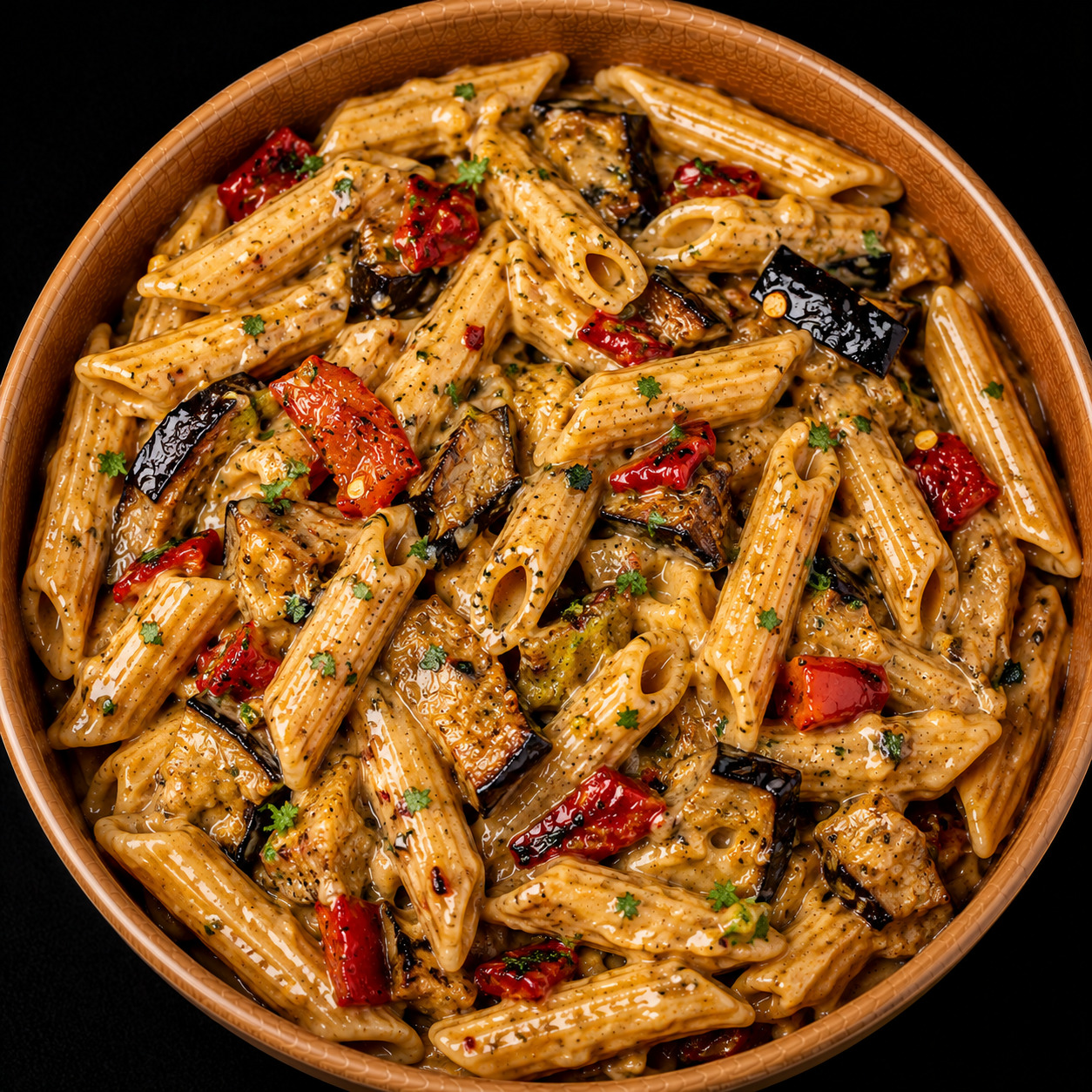Kremalı Köz Patlıcanlı Penne