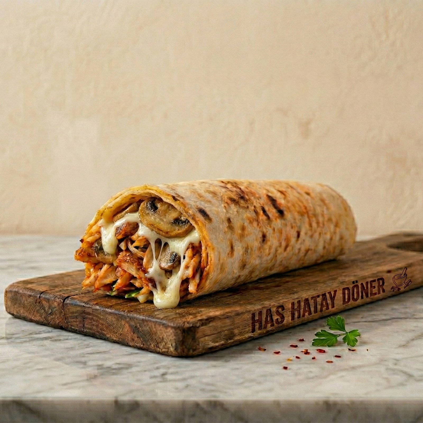 Hatay Usulü Mantarlı Kaşarlı Tavuk Döner Dürüm