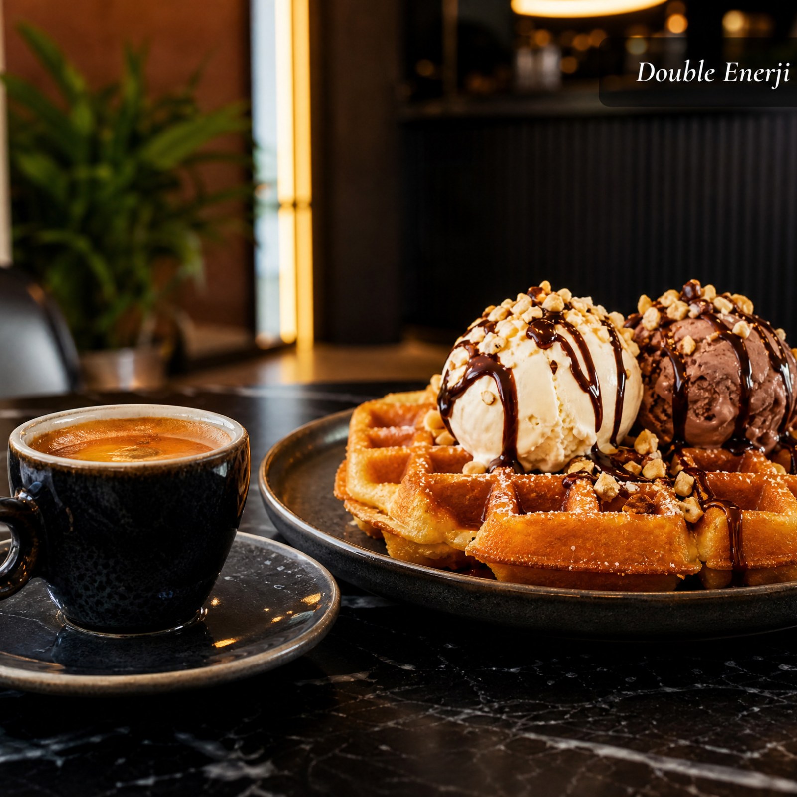 Double Enerji Menusu (Double Espresso + Dondurmalı Waffle)