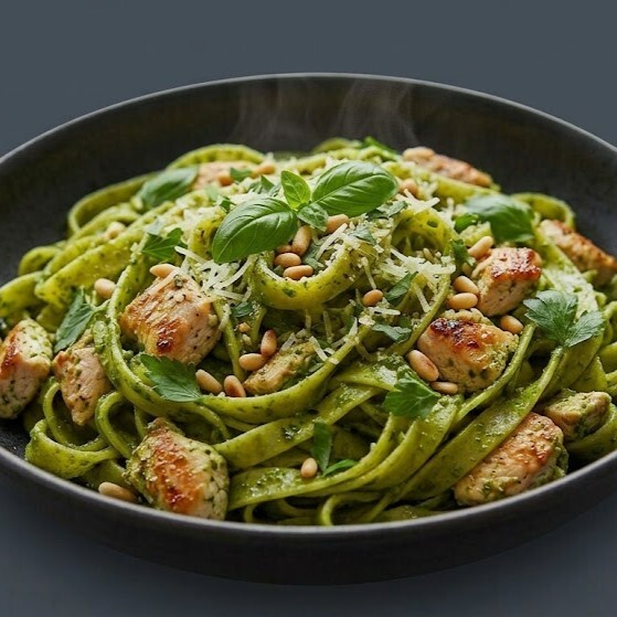 Pesto Soslu Tavuklu Fettuccine