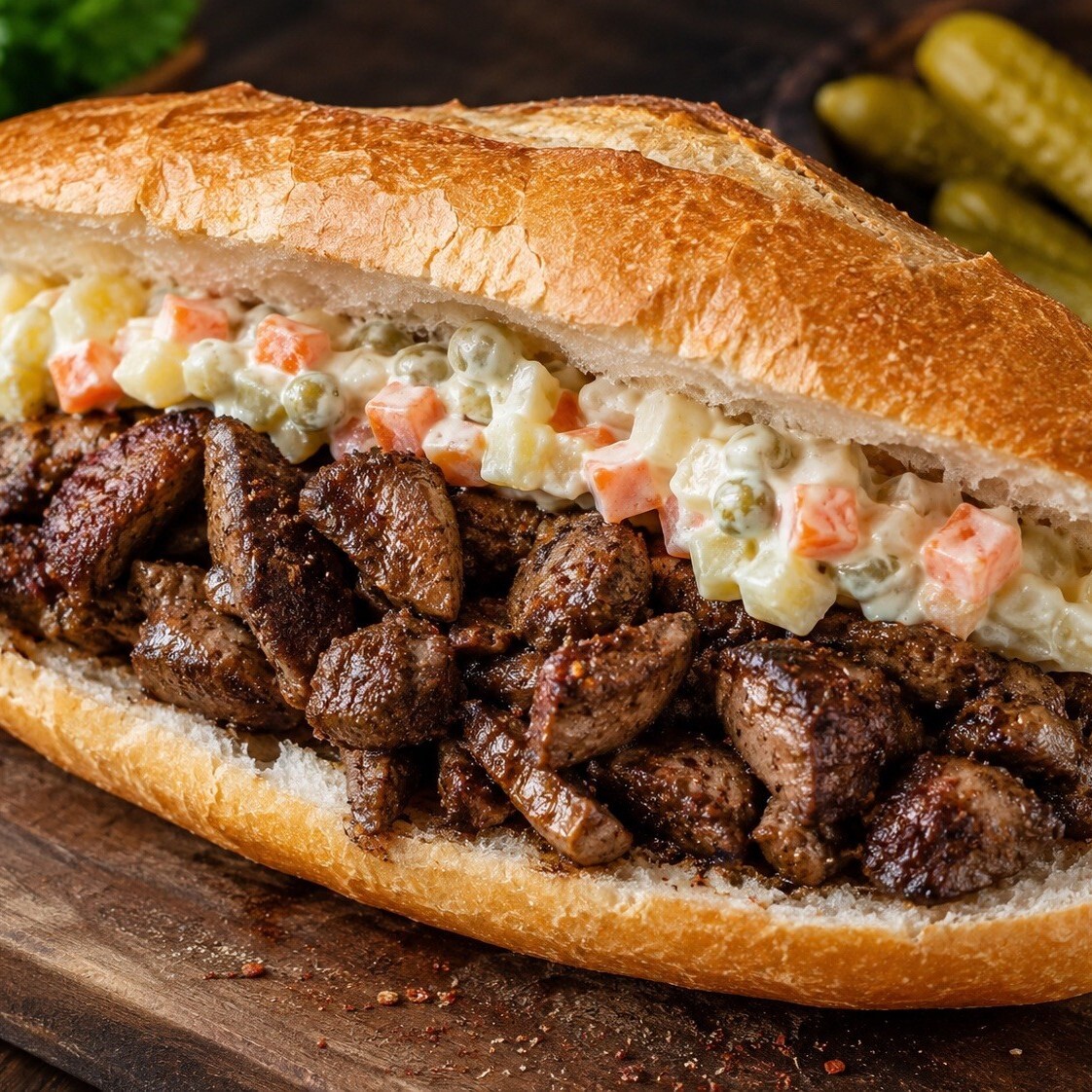 Tam Porsiyon Rus salatali Arnavut Ciğeri Sandviç (Tüm Ekmek)+ 300 ml sutas ayran
