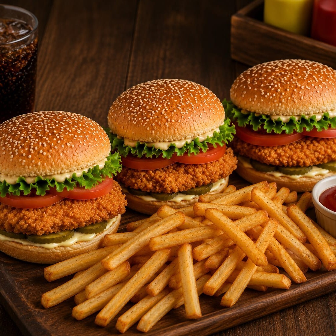 3'lü Tavuk Burger + Kızartma