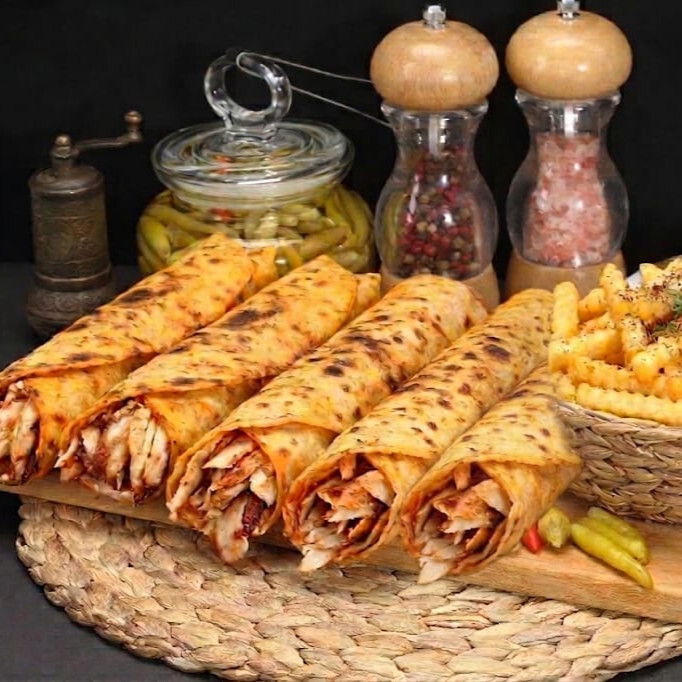 5 Adet Hatay Usulü Mega Tavuk Döner Dürüm 150 gr (40 Cm) + Patates