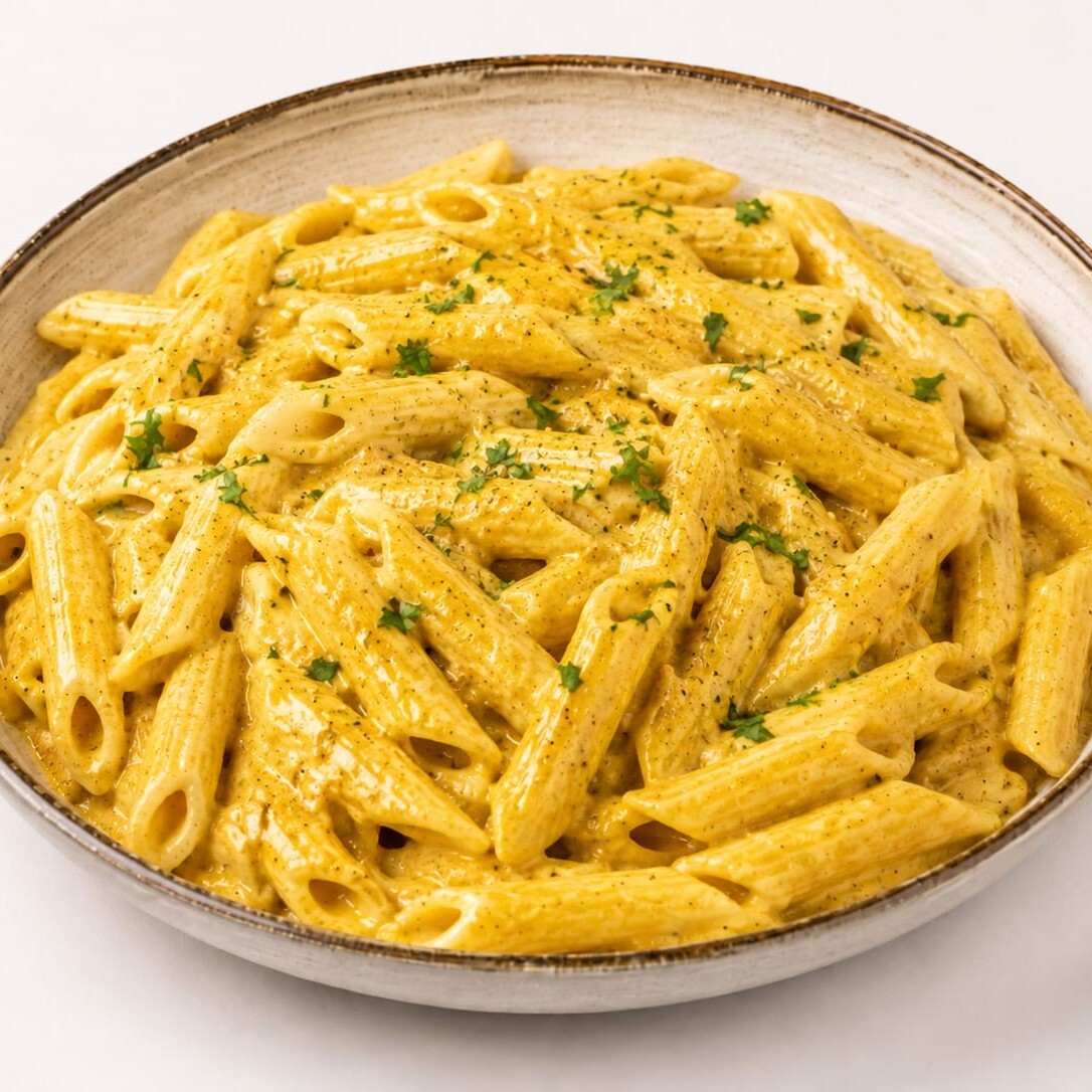 Kremalı Tavuklu, Köri Soslu Makarna