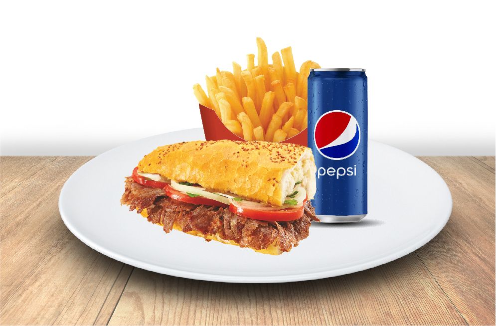 Yarım Ekmek Et Döner (70 gr.) patates kutu pepsi
