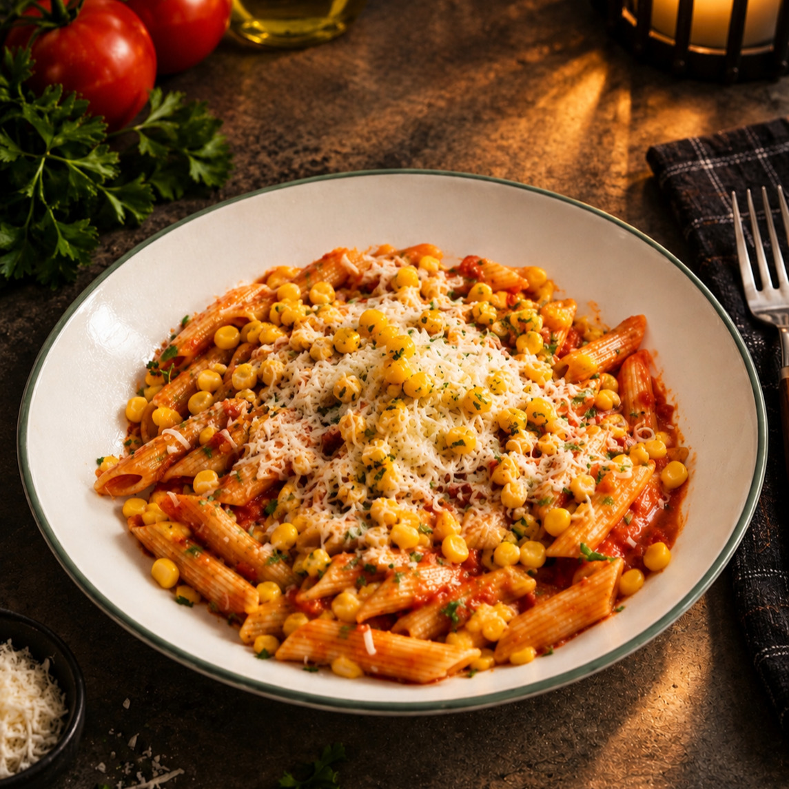 Kaşarlı Mısırlı Kremalı Penne Napoliten